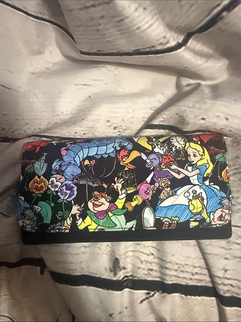 Alice in Wonderland Black Multi-Color Printed Women’s Large Wallet New